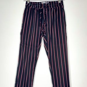 Topman Stretch Skinny Red and White Pinstripe Cropped Trouser